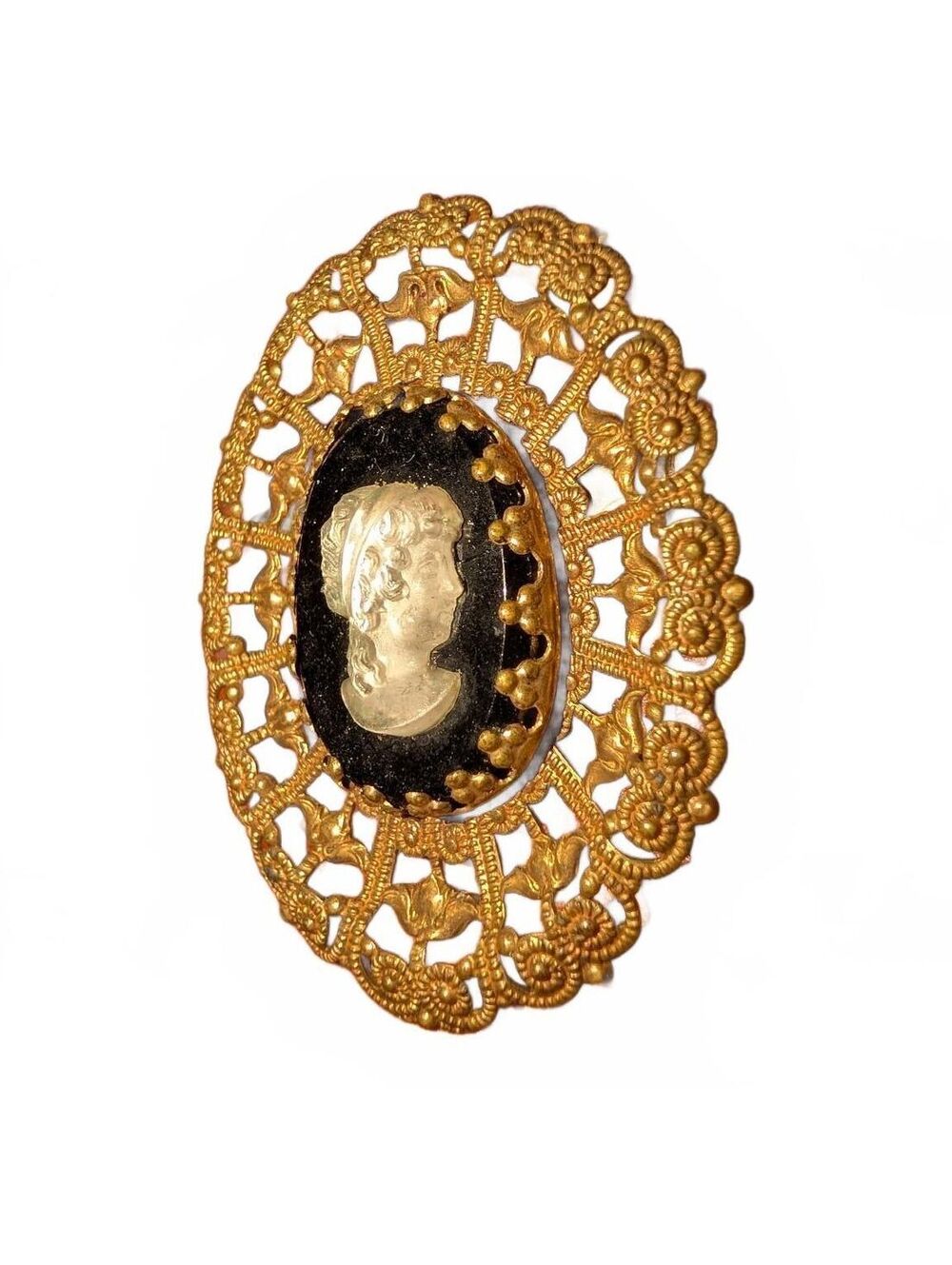 Vintage western germany Cameo Brooch with Filigree Gold Tone Frame